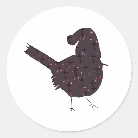 Funny fat Christmas bird with hat on ラウンドシール (正面)