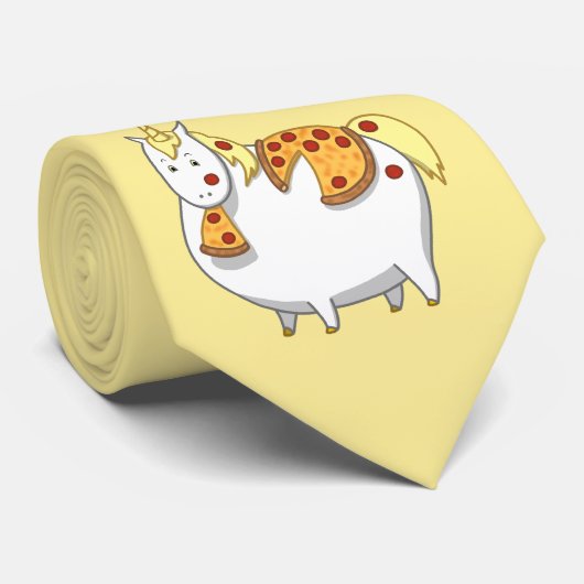 Funny Fat Unicorn Eating Pepperoni Pizza ネクタイ (ロール)