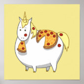 Funny Fat Unicorn Eating Pepperoni Pizza ポスター (正面)