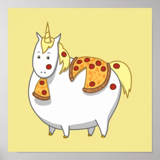Funny Fat Unicorn Eating Pepperoni Pizza ポスター (正面)