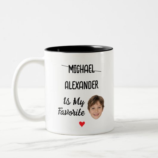 Funny Favorite Child Mug with 2 Names & Face Photo ツートーンマグカップ (左)