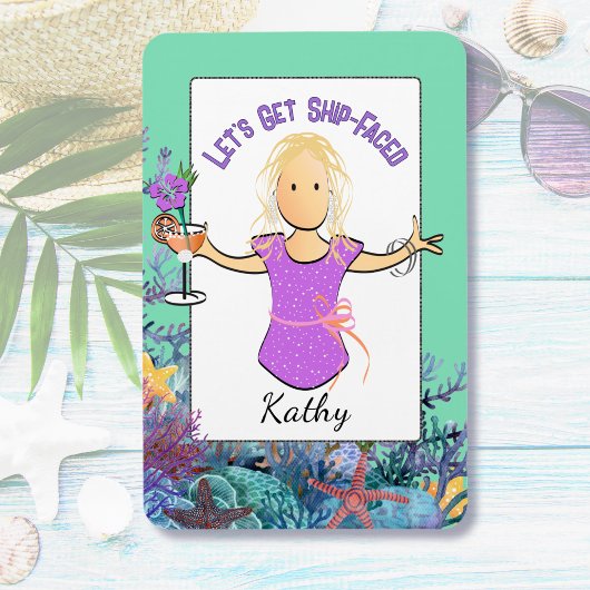 Funny Female Cartoon Tropical Vacation Cruise マグネット