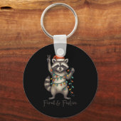 Funny Feral And Festive Raccoon Santa Hat Retro Ch キーホルダー (正面)