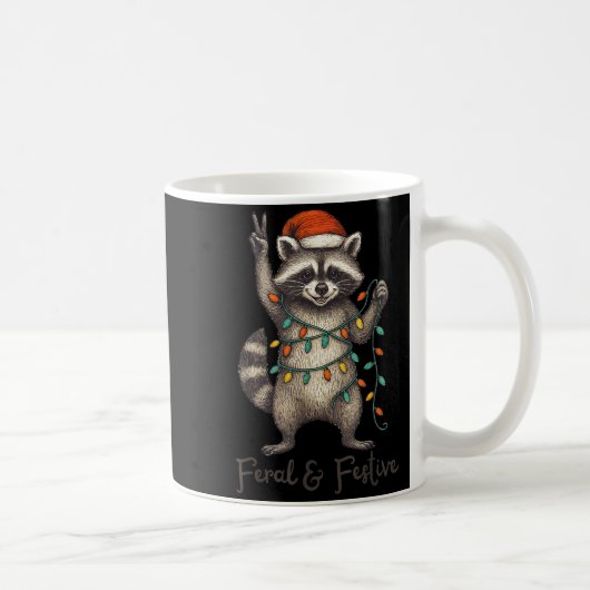 Funny Feral And Festive Raccoon Santa Hat Retro Ch コーヒーマグカップ (右)
