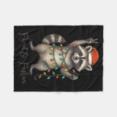 Funny Feral And Festive Raccoon Santa Hat Retro Ch フリースブランケット (正面(横))