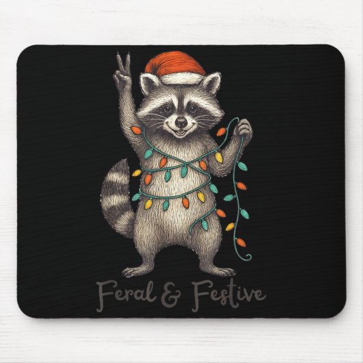 Funny Feral And Festive Raccoon Santa Hat Retro Ch マウスパッド (正面)