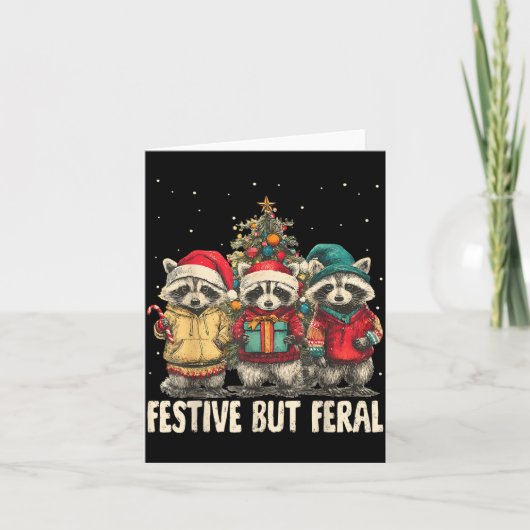 Funny Feral But Festive Christmas Raccoons Xmas Ho カード (正面)