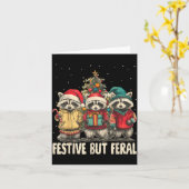 Funny Feral But Festive Christmas Raccoons Xmas Ho カード (黄色い花)