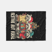 Funny Feral But Festive Christmas Raccoons Xmas Ho フリースブランケット (正面(横))