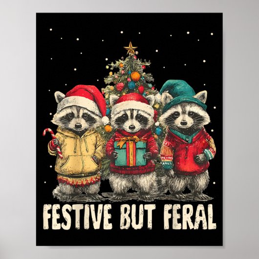 Funny Feral But Festive Christmas Raccoons Xmas Ho ポスター (正面)
