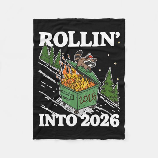 Funny Feral Raccoon Rollin' Into 2026 Happy New Ye フリースブランケット (正面)