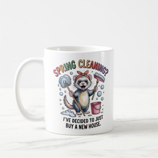 Funny Ferret Spring Cleaning Mug - House Cleaning  コーヒーマグカップ (左)