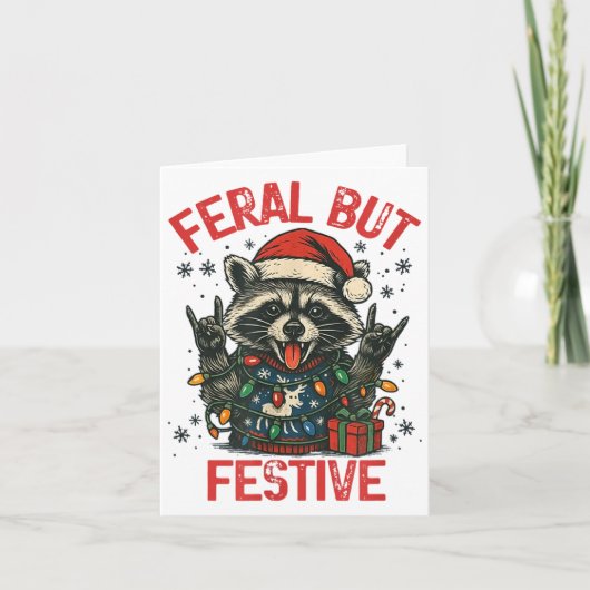 Funny Festive But Feral Santa Raccoon Lover Animal カード (正面)