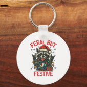 Funny Festive But Feral Santa Raccoon Lover Animal キーホルダー (正面)