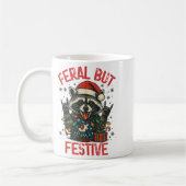 Funny Festive But Feral Santa Raccoon Lover Animal コーヒーマグカップ (左)