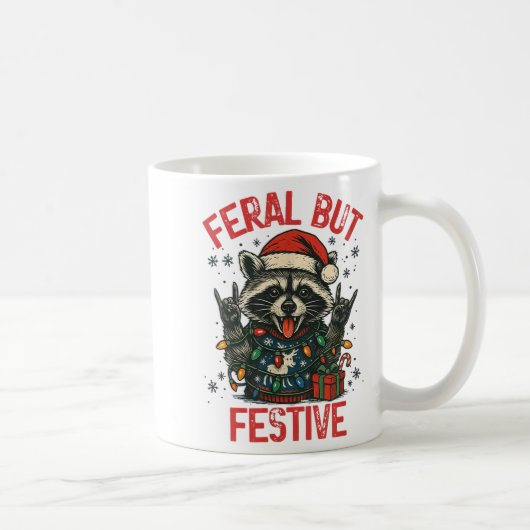 Funny Festive But Feral Santa Raccoon Lover Animal コーヒーマグカップ (右)