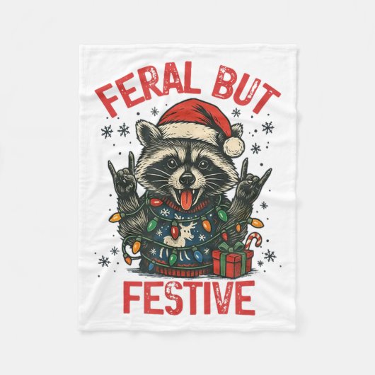 Funny Festive But Feral Santa Raccoon Lover Animal フリースブランケット (正面)