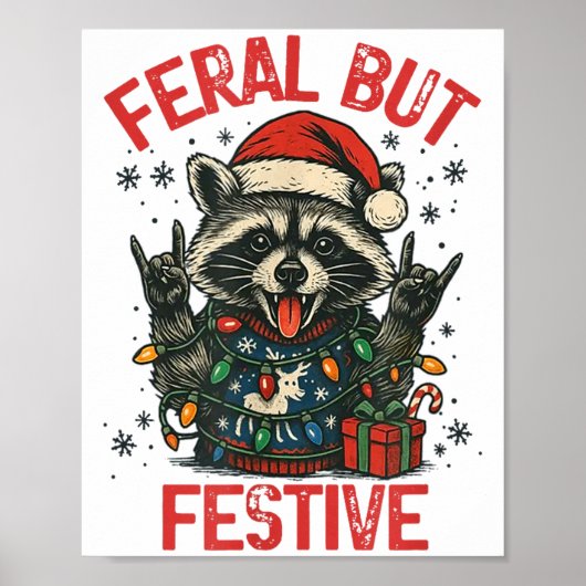 Funny Festive But Feral Santa Raccoon Lover Animal ポスター (正面)