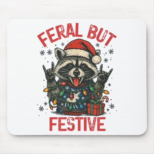 Funny Festive But Feral Santa Raccoon Lover Animal マウスパッド (正面)