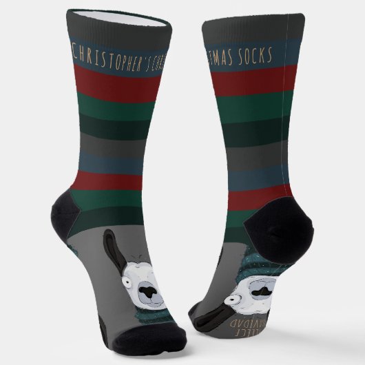 Funny Festive Chic “Fleece Navidad” Llama Grey  ソックス (傾斜あり)