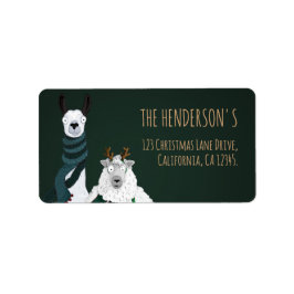  Funny Festive Chic Llama & Sheep Return Address ラベル