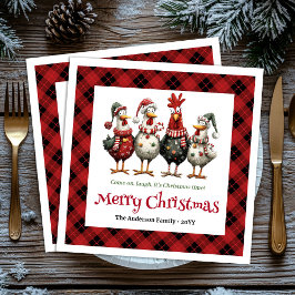 Funny festive chickens napkins with name editable スタンダードカクテルナプキン