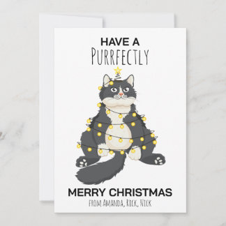 Funny Festive Christmas Cat Minimal Animal Lover シーズンカード