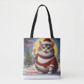Funny Festive Christmas cat with beer glass トートバッグ (正面)