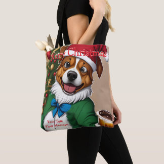 Funny Festive Christmas Dog Tote Bag トートバッグ