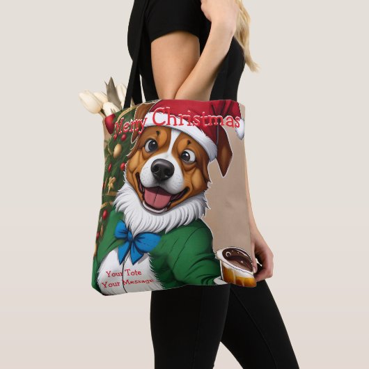 Funny Festive Christmas Dog Tote Bag トートバッグ (クローズアップ)