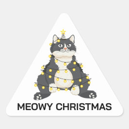 Funny Festive Christmas Tuxedo Cat Animal Lover 三角形シール