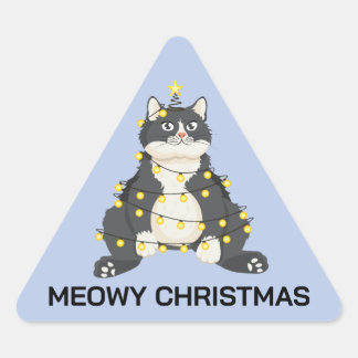 Funny Festive Christmas Tuxedo Cat Animal Lover 三角形シール