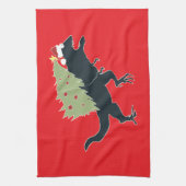 Funny Festive Dino Christmas キッチンタオル (縦)