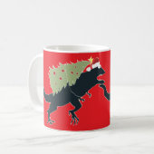 Funny Festive Dino Christmas コーヒーマグカップ (正面左)