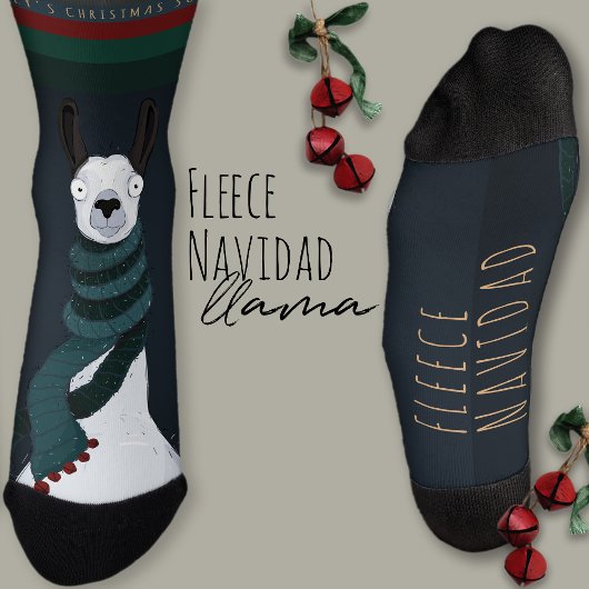 Funny Festive “Fleece Navidad” Pun Dark Blue Llama ソックス