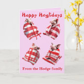 Funny Festive Pigs in Blankets Christmas Animal  カード (黄色い花)