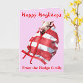 Funny Festive Pigs in Blankets Christmas Animal Lo カード (黄色い花)