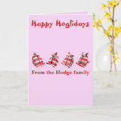 Funny Festive Pigs in Blankets Christmas Animal Lo カード (黄色い花)