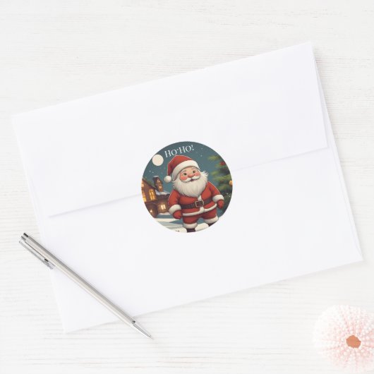 Funny Festive Santa Ho Ho Merry Christmas Sticker ラウンドシール (封筒)