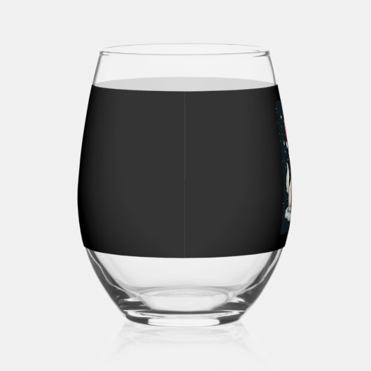 Funny Festive Sunglasses Dog with Christmas Tree C ステムなしワイングラス (右)