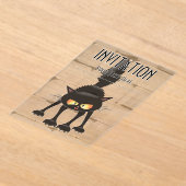 Funny Fierce Black Cat Cartoon  アクリル招待状 (レイダウン)