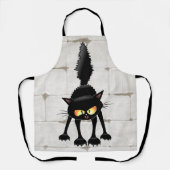 Funny Fierce Black Cat Cartoon  エプロン (正面)