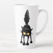 Funny Fierce Black Cat Cartoon  カフェラテマグ (右)