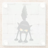 Funny Fierce Black Cat Cartoon  ガラスコースター (裏面)