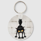 Funny Fierce Black Cat Cartoon  キーホルダー (正面)