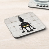 Funny Fierce Black Cat Cartoon  コースター (左側)