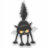 Funny Fierce Black Cat Cartoon  シール (正面)