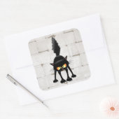 Funny Fierce Black Cat Cartoon  スクエアシール (封筒)