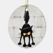 Funny Fierce Black Cat Cartoon  セラミックオーナメント (左)