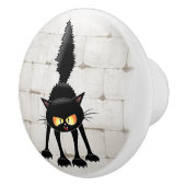 Funny Fierce Black Cat Cartoon  セラミックノブ (右)